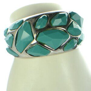 Vintage Kenneth Jay Lane Polished Silver & Turquoise Cuff Bracelet (Small)